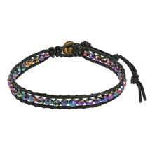Cool &amp; Casual Rainbow Crystal Beaded with Mystical Om Brass Toggle Bracelet - £8.50 GBP