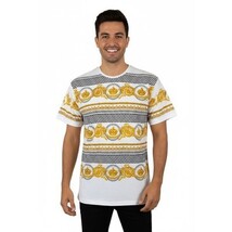 Men LAVERITA European Fashion Crew Shirt Rhine Stones Crown Floral 12087 White image 5