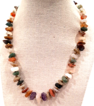 OLD Vintage Mixed Stones Agate Carnelian Quartz Gold spacer Beads 18&quot; Necklace - £38.46 GBP