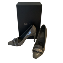GUCCI Pumps Gray Patent Leather Logo Buckle Size 7B Gucci Box &amp; Dust Bags AUTH!! - £186.53 GBP