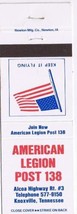 Military Matchbook Cover Knoxville Tennessee American Legion Post 138 - $1.97