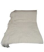 VTG Boho Farmhouse Handwoven Cotton Throw Blanket Diamond Fringe Ivory 4... - $49.00