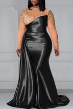 PlusSize Satin Mermaid Evening Gown with Embellished Long Sleeves - $191.99