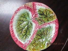 19TH CENTURY GREEN LEAVES BEGONIA ENGLISH MAJOLICA PLATE 8.25&quot; ^^ - $54.45