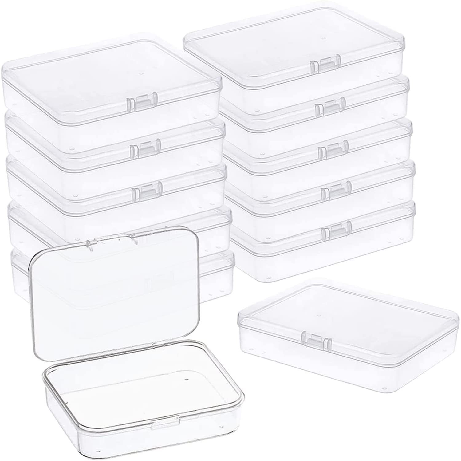 Primary image for 12 Pcs Mini Plastic Storage Containers Box With Lid, 4.5X3.4 Inches Clear Rectan
