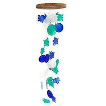 Barry Owens BV1119 Turtle and Round Capiz Wind Chime, Blue, Green and White - $19.89