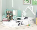 Merax Twin Size Wood Floor Bed with House-Shaped Headboard - £224.93 GBP