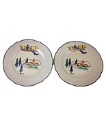 Pair of Antique Hand-Painted Longwy Plates - &quot;Vacance&quot; Design, France, 2... - $183.33 CAD