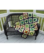 Vintage Handmade 3D Rose Grannysquare Crochet Afghan Blanket - $49.50