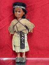 60s Native American Indian Doll 7 3/4” Sleepy Eyes Leather Souvenir Papoose - £7.08 GBP