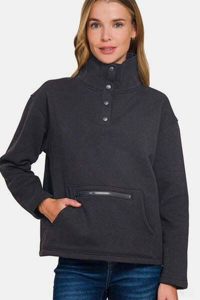 Zenana Turtleneck Half Snap Fleece Sweatshirt - $31.86