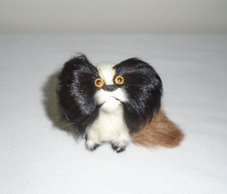 Pekingese Dog Figure Real Rabbit Fur Glass Eyes Vintage Toy - £19.25 GBP