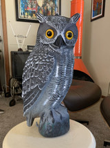 Blow Mold Owl Life Size Gray Yellow Eyes Garden Decor Pest Deterrent No ... - $29.69