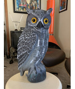 Blow Mold Owl Life Size Gray Yellow Eyes Garden Decor Pest Deterrent No ... - £23.42 GBP