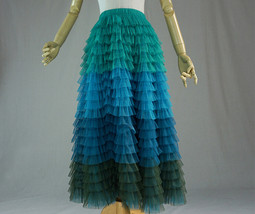 GREEN BLUE Tiered Tulle Skirt Women Custom Plus Size Long Tulle Skirt image 2