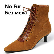 Mature Sexy Women Ankle Boots Rivets Cross-Tied High Quality Kid Suede Leather O - £131.07 GBP