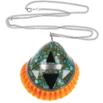 Vintage Kewa (Santo Domingo) Turquoise/Sterling inlaid Spiny oyster shel... - $282.15