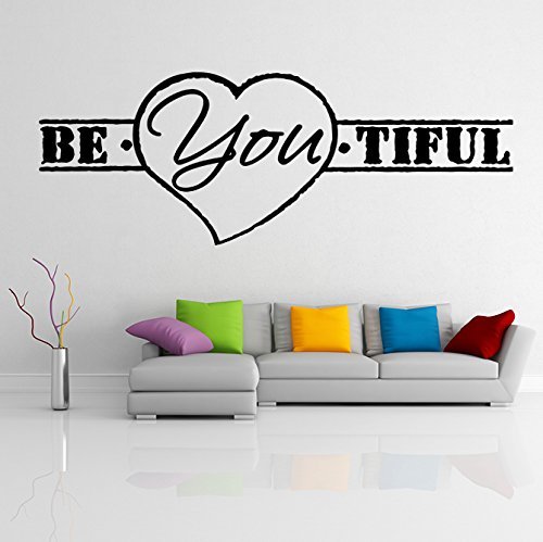 ( 63'' x 23'') Vinyl Wall Decal Quote Be*You*tiful with Heart Shape/ Inspiration - $44.76