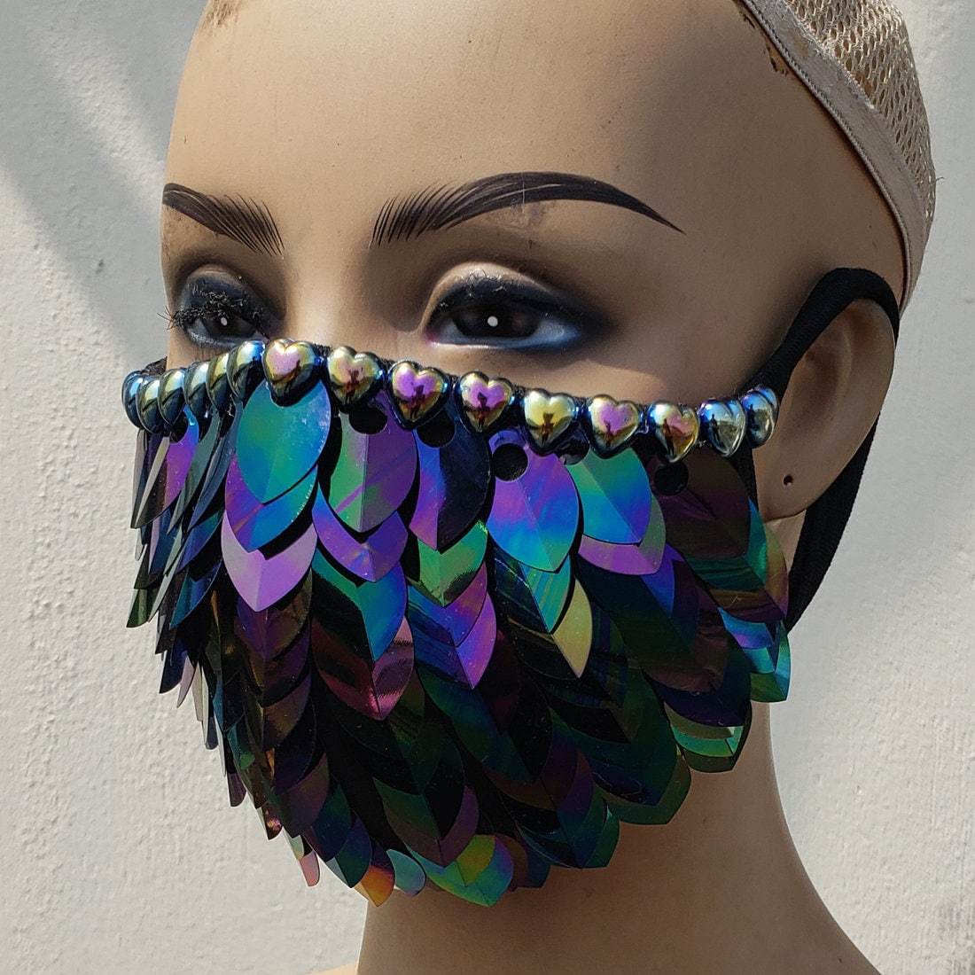 Iridescent Scalemaille Mask,Burning Man Festival Mask,Holographic Mermaid Mask