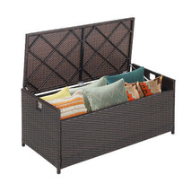 34 Gallon Patio Storage Bench with Seat Cushion and Zippered Liner - Color: Bro - £151.74 GBP