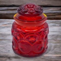 Vintage LE Smith Moon and Stars Red Amberina Glass Apothecary Jar Canist... - $29.95