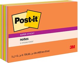 Post-it Super Sticky Notes, 6x4 in, 8 Pads, 2x the Sticking Power - 1 Pack - $13.67
