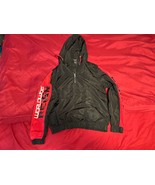 Forever 21 Men’s Windbreaker Jacket L Black Red Hoodie “Worldwide Reign” - $31.54 CAD