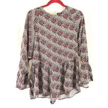Zara Trafaluc Womens Romper Keyhole Floral Long Bell Sleeve Red Black Wh... - $19.24
