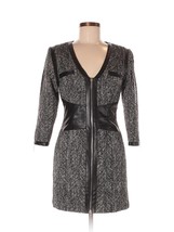 MARCIANO Black &amp; White Tweed Leather 3/4 Sleeve V-Neck Corset Cocktail Dress - 6 - £102.79 GBP