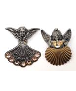 Lot of 2 Angel Lapel Pins Scallop Shell Rhinestone Religious Candle Wing... - $20.41 CAD