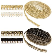 Pearl Elegance Lace Trim - 10.4 Yards of Exquisite Beaded Braid with Golden Thre - £35.88 GBP