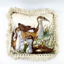 Vintage Duck Pillow Macrame Edge 12x12 Brown Cream Cattails - £15.73 GBP