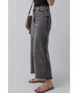 Dark Grey Denim Raw Hem Back Split High Waist Long Skirt - $642.17 MXN