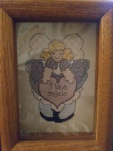 Vintage Completed Crossstitch  Needlepoint Embellished Angel In Shadowbox - £11.11 GBP