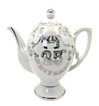 Vintage Tea Pot K-600 White Porcelain 25th Anniversary Floral Silver Tri... - £18.40 GBP