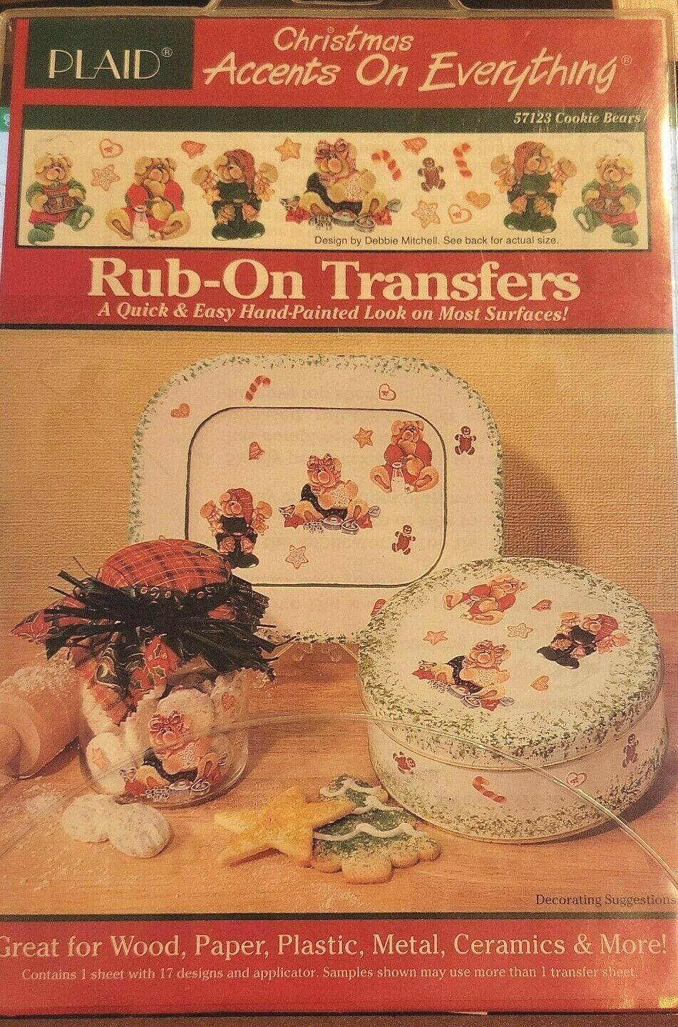 1994 PLAID Accents On Everything Rub On Transfers Christmas CookieBears ... - $5.99