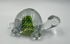 Controlled Bubble Glass Turtle Clear Green Paperweight READ - $15.19