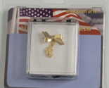 Military USMC Marine Corps Emblem Sweetheart Bow Goldtone Brooch Lapel Pin - $16.99