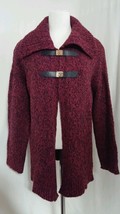 NWT! Michael by Michael Kors Leather Buckle Cardigan, Sweatercoat, Ruby $225, M - £74.38 GBP