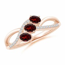 ANGARA Oval Garnet Three Stone Bypass Ring with Diamonds for Women in 14K Gold - £632.25 GBP