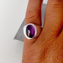 Natural Purple Amethyst Oval Gemstone Solid Sterling Silver Handmade Men Ring - $58.00