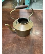 Vintage Copper Tone Metal Tea Pot Kettle With Wood Handle - $14.84