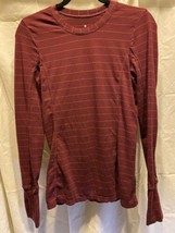 Athleta Long Sleeve Crew Sweatshirt Top Burgundy With Red Stripes Women&#39;... - £10.44 GBP