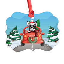 Funny Puppy Chihuahua Dog Riding Red Truck Snow Aluminum Ornament Christmas Gift - £13.41 GBP