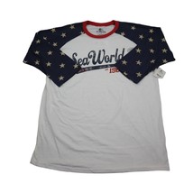 Sea World Shirt Mens L White Quarter Sleeve Crew Neck Stars Graphic Print Tee - £15.21 GBP