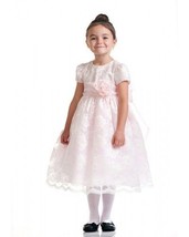 Stunning Ivory Lace/Pink Satin Christening Flower Girl Dress w/ Flower USA - £31.90 GBP