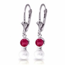 5.2 Carat 14K Solid White Gold Leverback Earrings Natural Pearl Ruby - £316.91 GBP