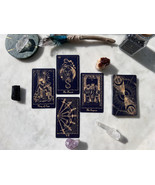 GOLD Tarot Deck 78 Cards, Hand Drawn Tarot Deck with Digital Guidebook and Bag - $25.00