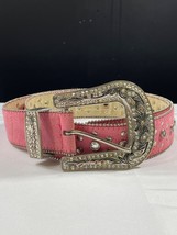 Pink Studded Leather Belt With Rhinestone Buckle SKIU 7590 - $19.62