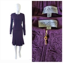 St. John Collection 2Pc Textured Jacket &amp; Skirt Suit in Dark Purple sz 2-4 - £299.93 GBP